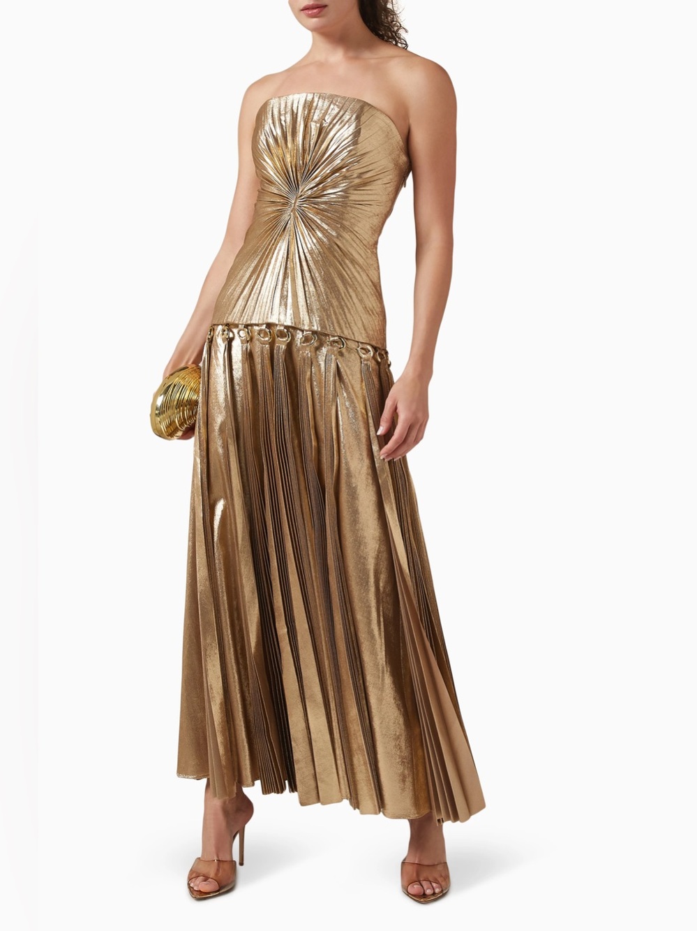 NEW ACLER Fintry Maxi Dress in Foil-effect Fabric In Gold Size 2